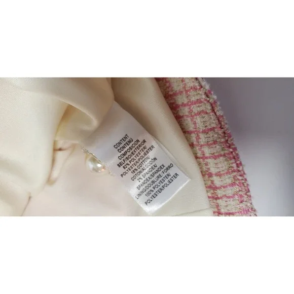WAYF Blazer M Calling Elle Woods Boucle Check Pearl Rhinestone Button Pink/Gold - Picture 10 of 11